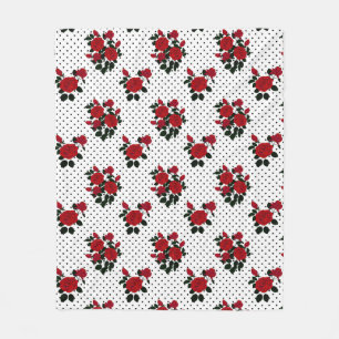 Red roses on a polka dot background. fleece blanket