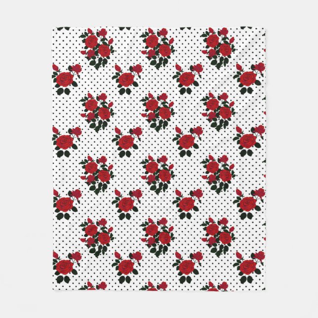 Red roses on a polka dot background.  fleece blanket (Front)