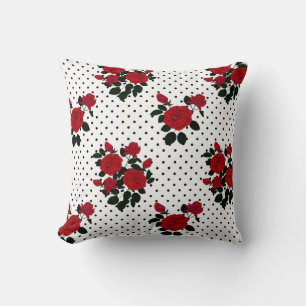 Red roses on a polka dot background.  throw pillow