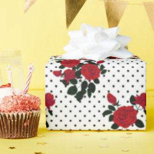 Red roses on a polka dot background. wrapping paper