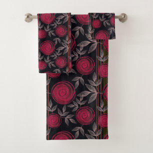 Red roses on black.  bath towel set