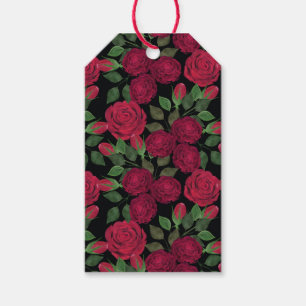 Red roses on black. gift tags
