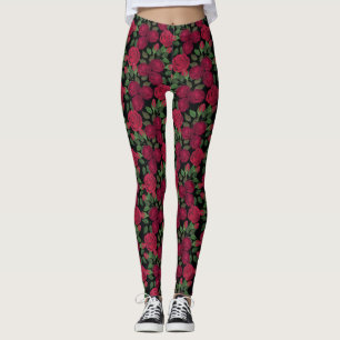 Red roses on black. leggings