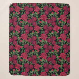Red roses on black.  sherpa blanket