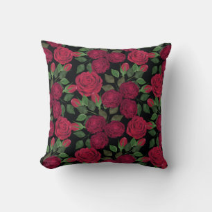 Red roses on black.  throw pillow