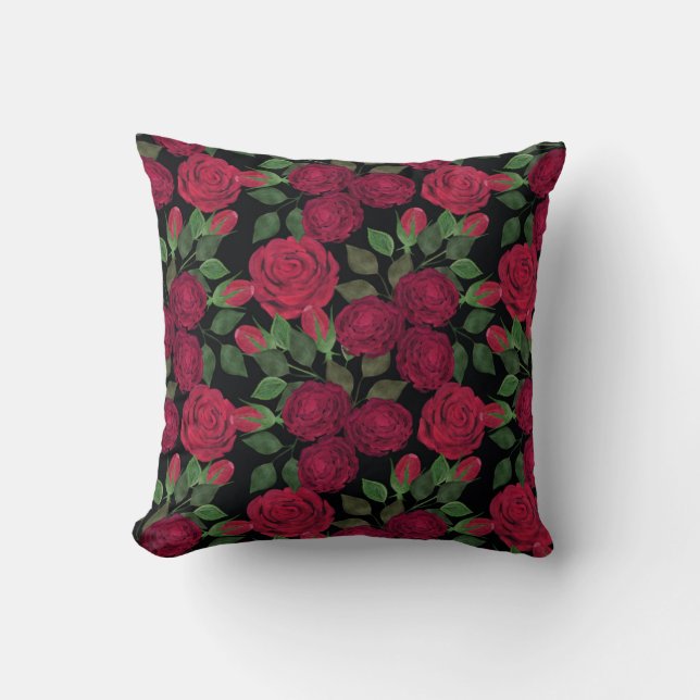 Red roses on black.  throw pillow (Front)