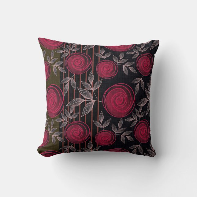 Red roses on black.  throw pillow (Front)