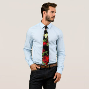 Red Roses on Black. Tie