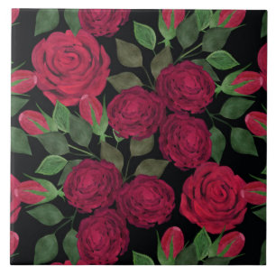 Red roses on black. tile