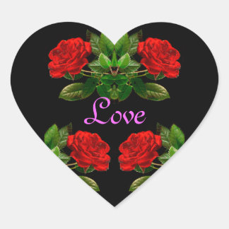 Red Roses on Black Velvet Floral Abstract Design Heart Sticker