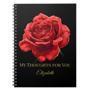 Red Roses on Black with Gold Script Personalized Notebook