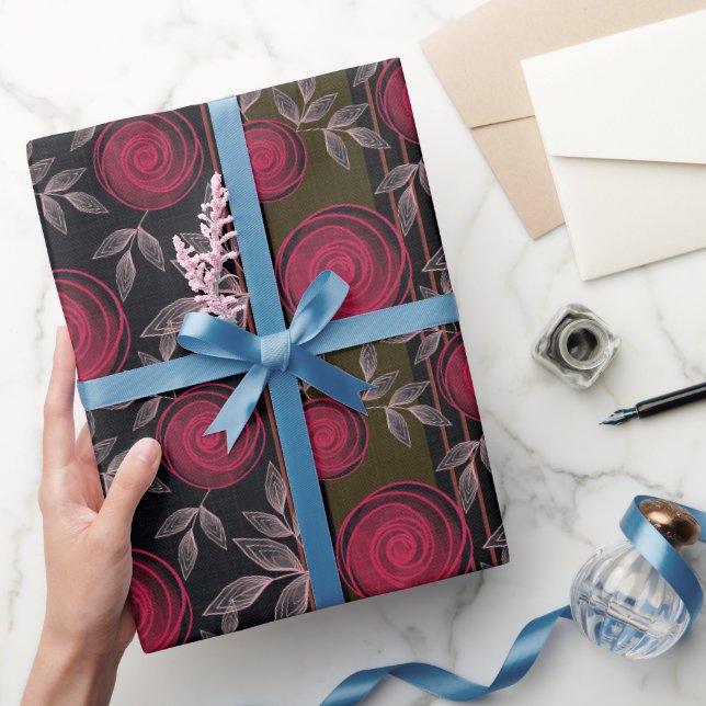 Red roses on black. wrapping paper (Gifting)