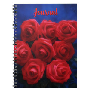 Red Roses on Blue Personal Flower Journal