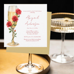 Red Roses on Champagne Square Bridal Shower Invitation
