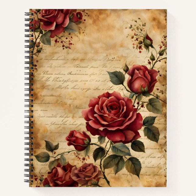 Red Roses on Old Parchment Notebook (Front)