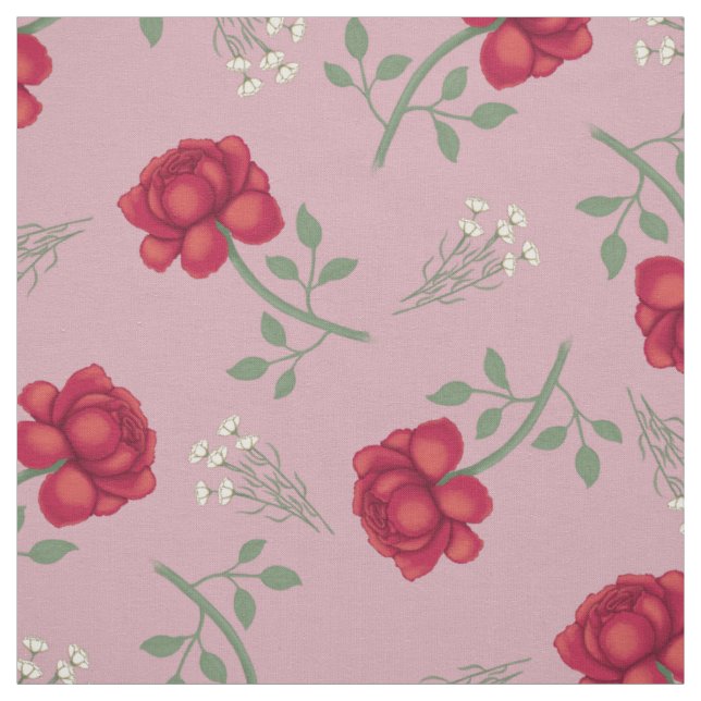 Red Roses on Pink Oversized Calico Fabric (Swatch)
