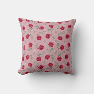 Red Roses on Pink Oversized Calico Throw Pillow