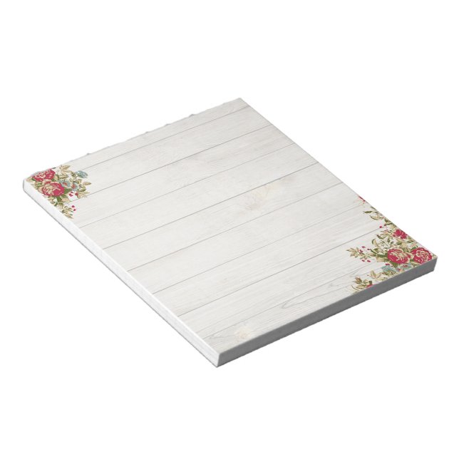 Red roses on wood notepad (Angled)