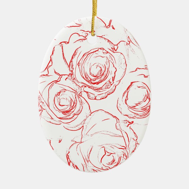 Red Roses Outlines Ceramic Ornament (Front)