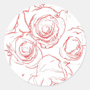 Red Roses Outlines Classic Round Sticker