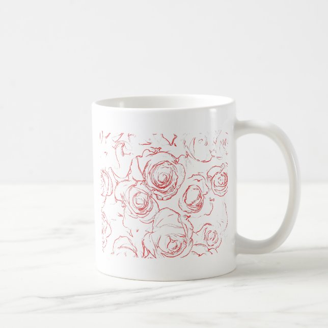 Red Roses Outlines Coffee Mug (Right)