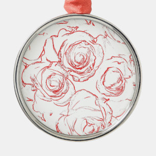 Red Roses Outlines Metal Ornament
