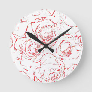 Red Roses Outlines Round Clock