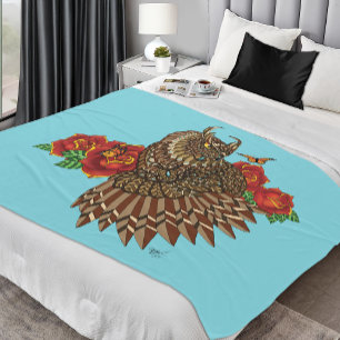 Red Roses Owl Blue Fleece Blanket