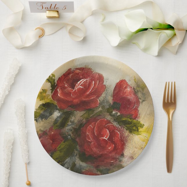Red Roses  Paper Plate (Wedding)