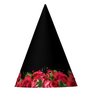 Red Roses Party Hat-Black Hat