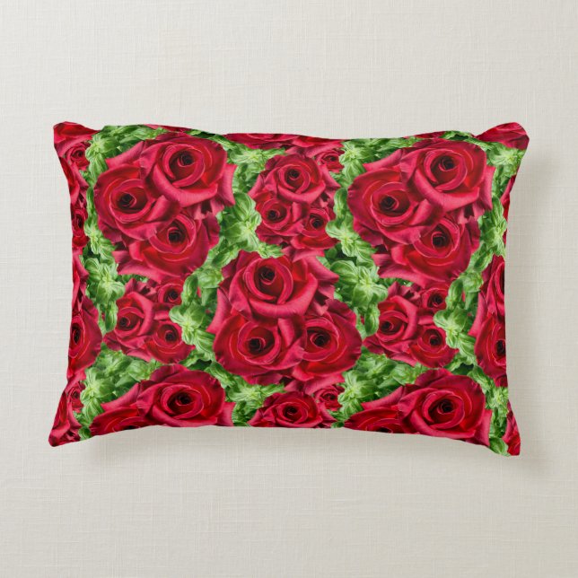 Red Roses Path Flower Garland Accent Pillow (Back)