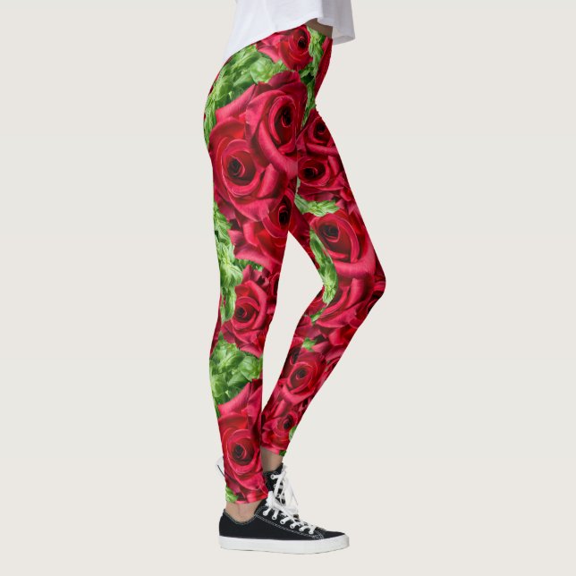 Red Roses Path Flower Garland Leggings (Right)