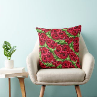 Red Roses Path Flower Garland Throw Pillow