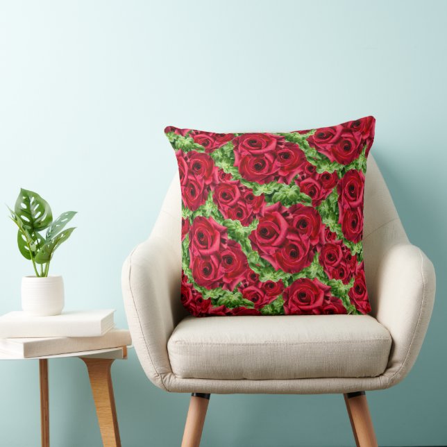 Red Roses Path Flower Garland Throw Pillow (Chair)