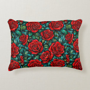 Red roses pattern accent pillow