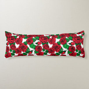 Red roses pattern body pillow