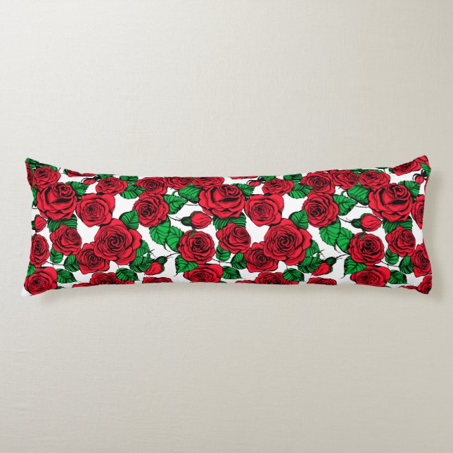 Red roses pattern body pillow (Front)