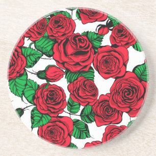 Red roses pattern coaster