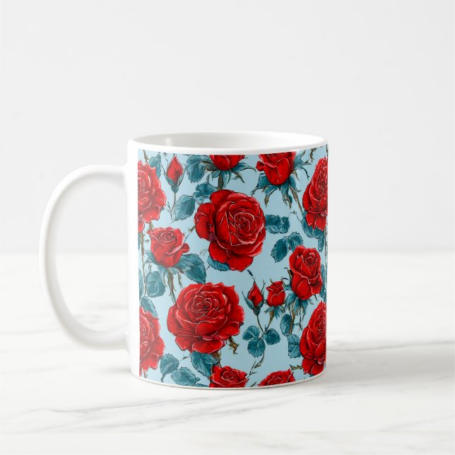Red roses pattern coffee mug (Left)