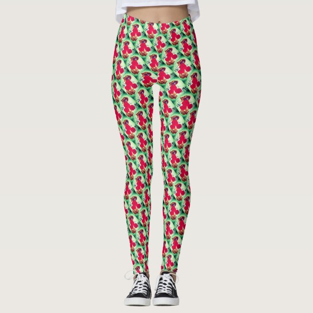 Red roses pattern design leggings (Front)