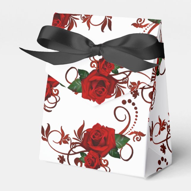Red Roses Pattern Favour Box (Front Side)