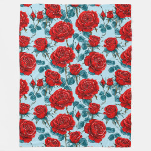 Red roses pattern fleece blanket