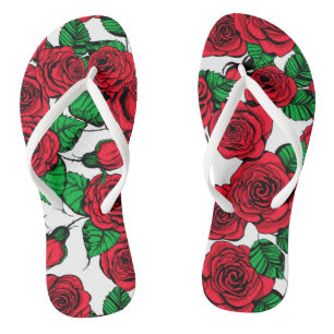 Red roses pattern flip flops