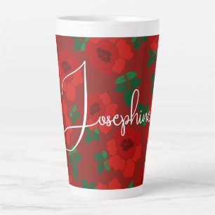 Red Roses Pattern Illustrated Gift Latte Mug