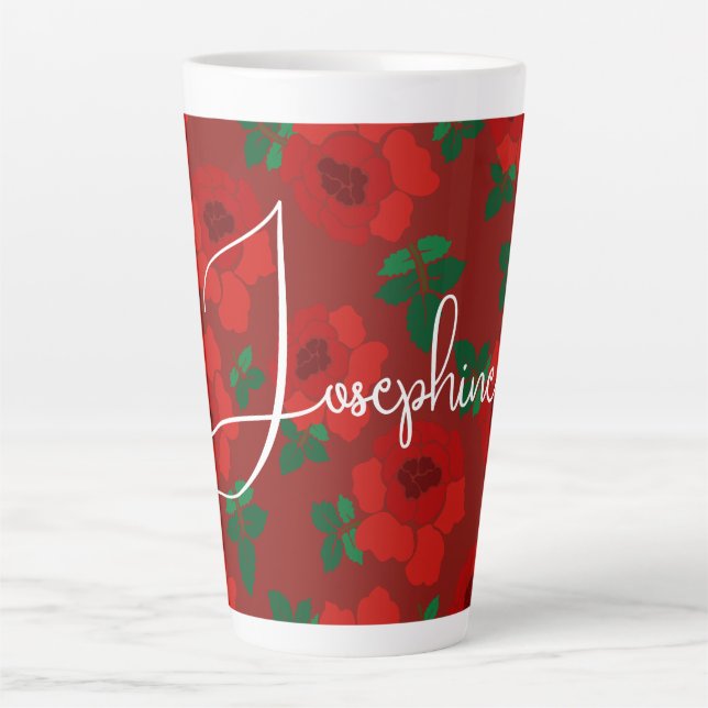 Red Roses Pattern Illustrated Gift Latte Mug (Front)