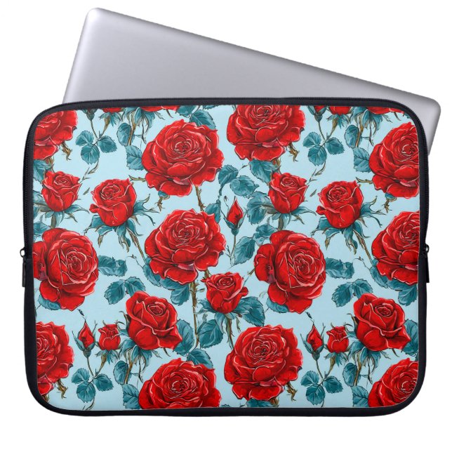 Red roses pattern laptop sleeve (Front)