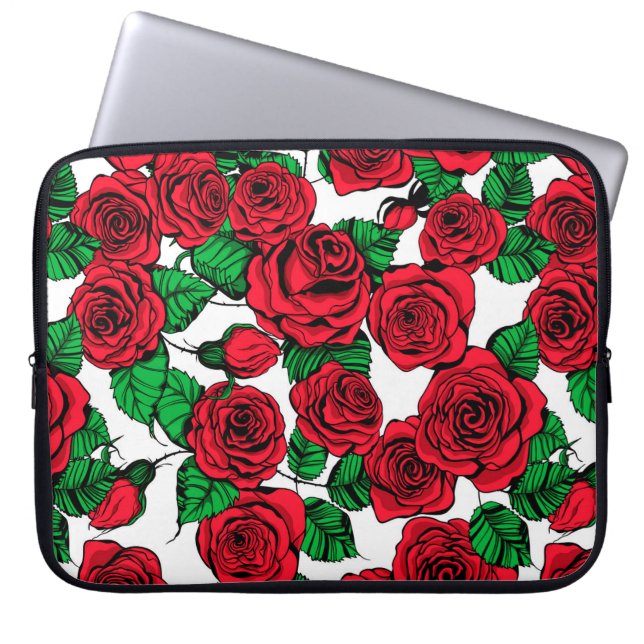 Red roses pattern laptop sleeve (Front)