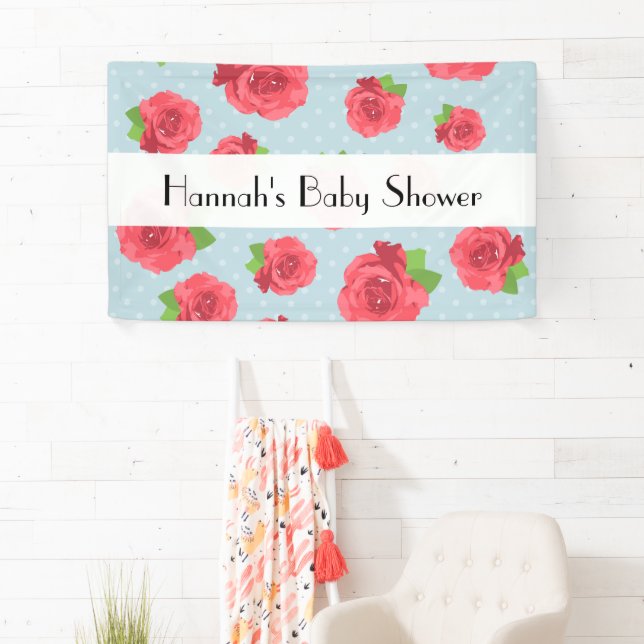 Red Roses, Pattern Of Roses, Flowers, Baby Shower Banner (Insitu)