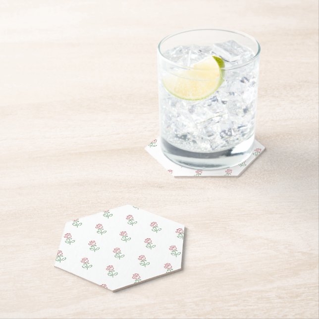 Red Roses, Pattern Of Roses, Flowers Paper Coaster (Insitu)