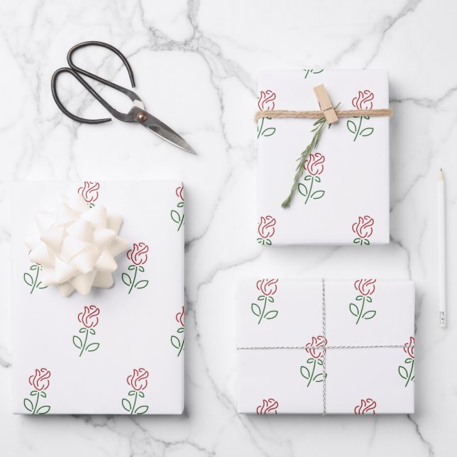 Red Roses, Pattern Of Roses, Flowers Wrapping Paper Sheet (Front)